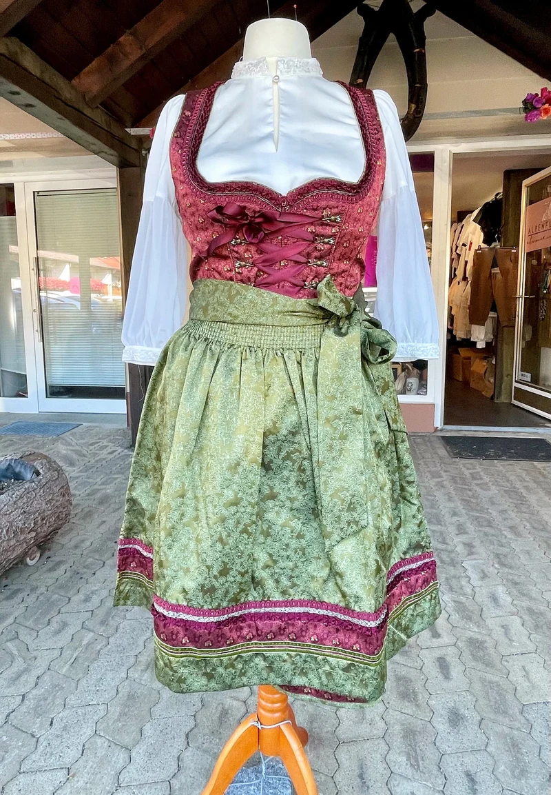 Dirndl Krüger Madl, Helmina, Midi 60 cm, Rost, Grün, Gr. 42