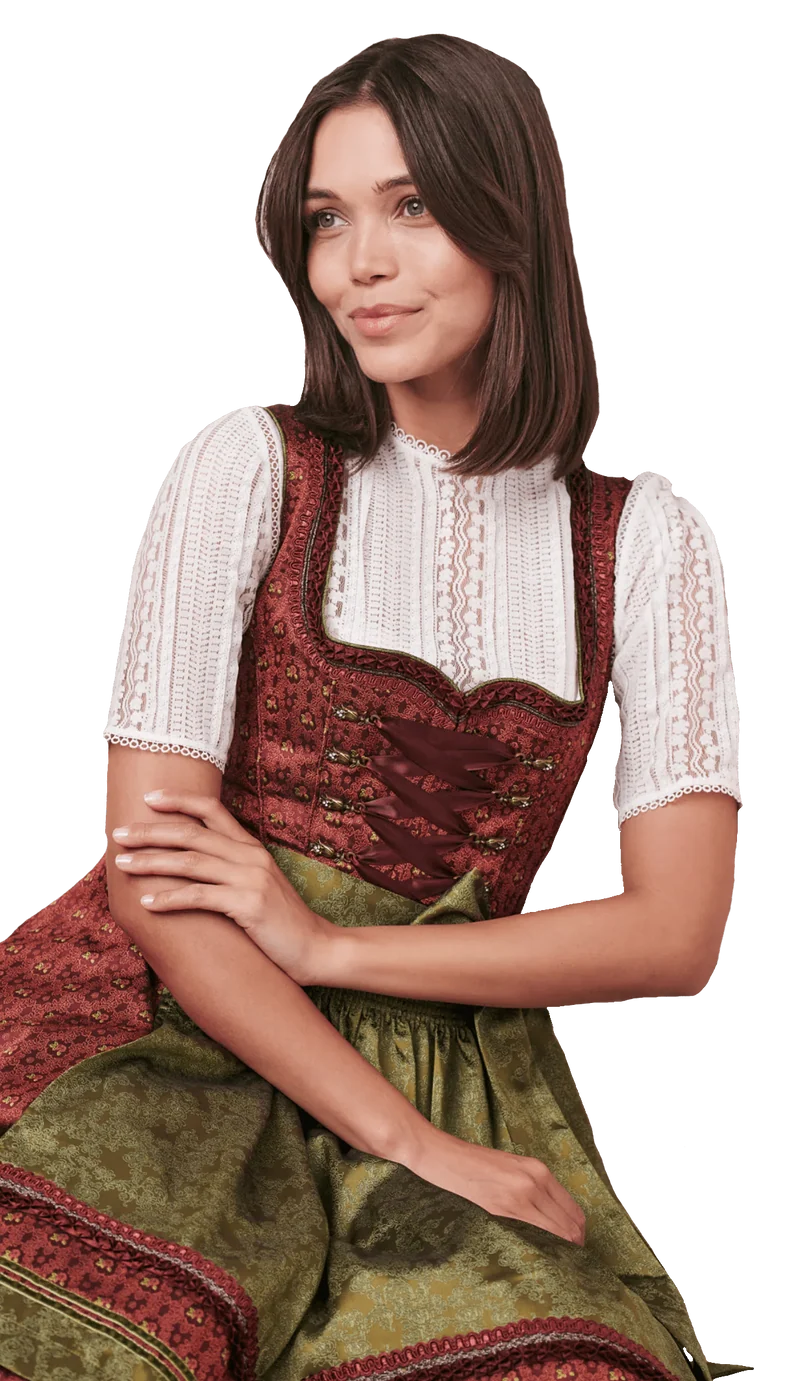 Dirndl Krüger Madl, Helmina, Midi 60 cm, Rost, Grün, Gr. 42