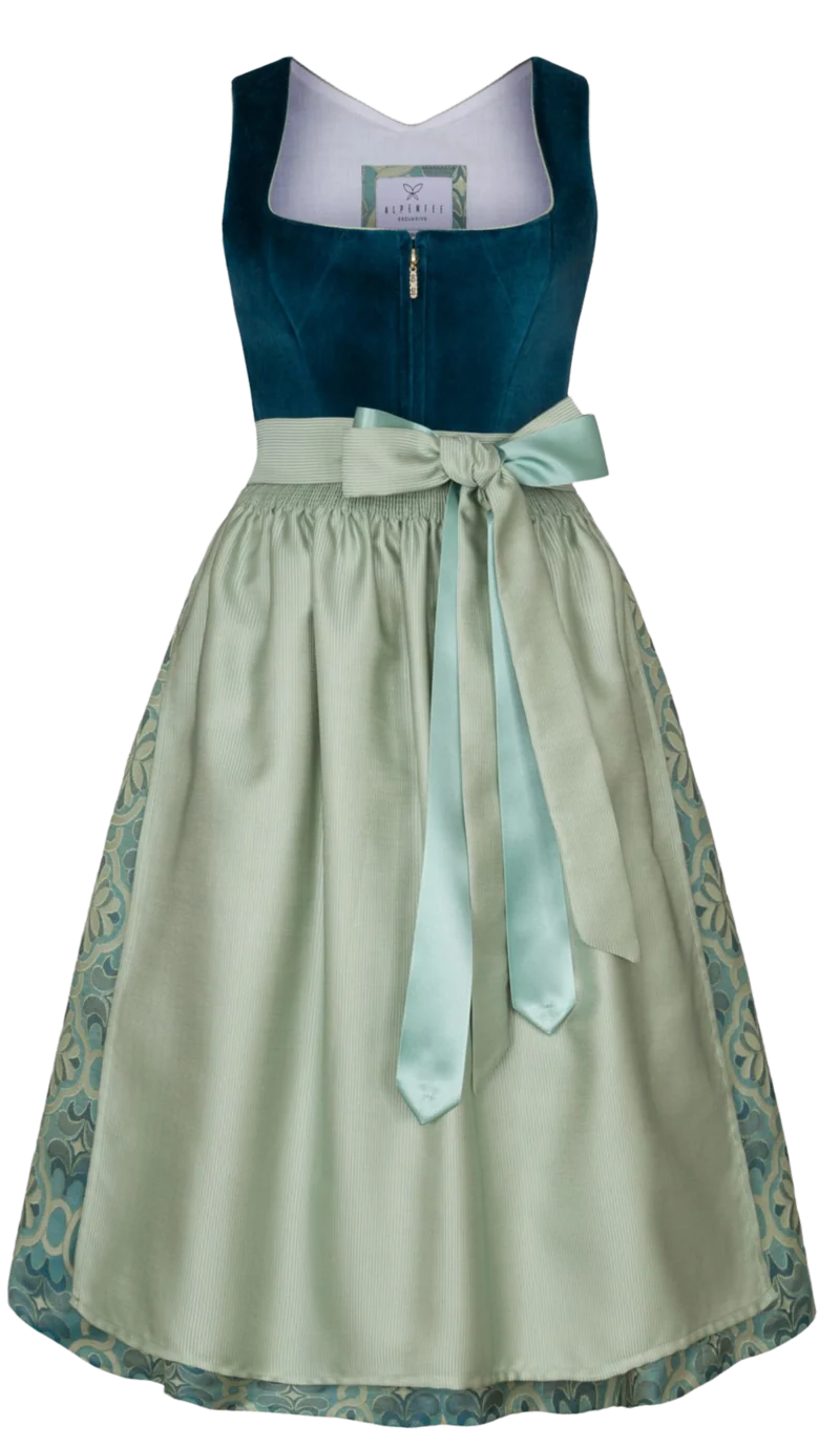 Dirndl Alpenfee, Laura, Samt, Maxidirndl, Petrol, große Größen