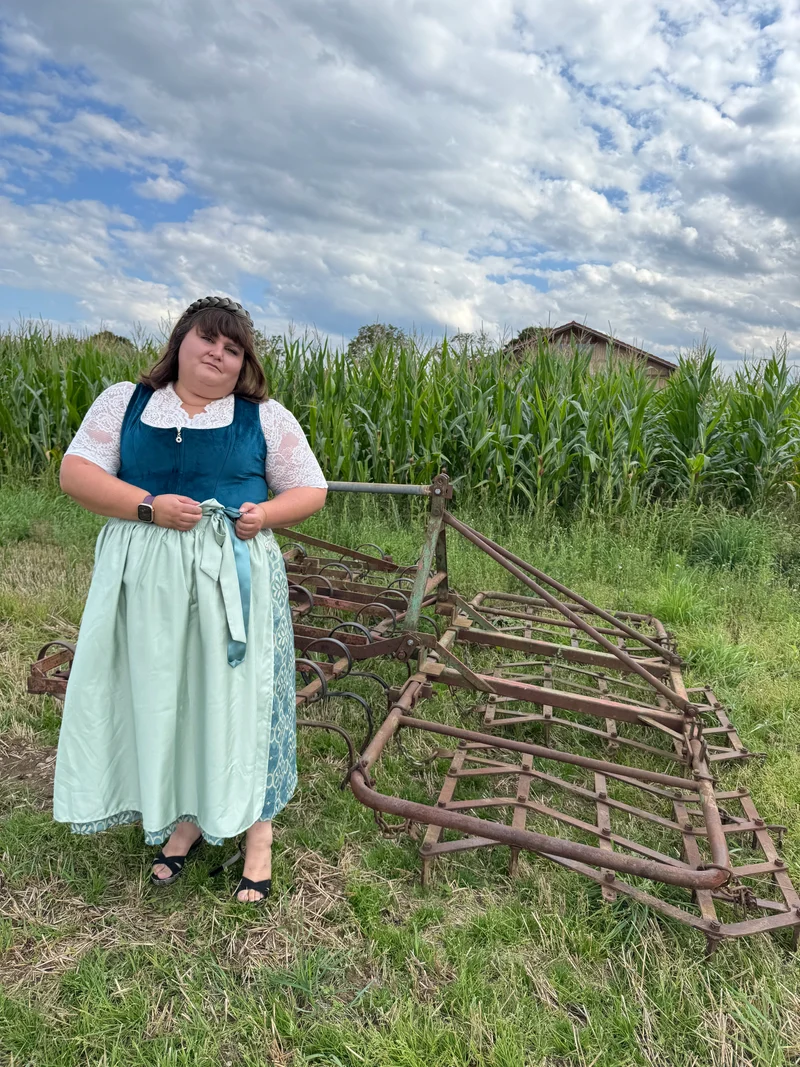 Dirndl Alpenfee, Laura, Samt, Maxidirndl, Petrol, große Größen