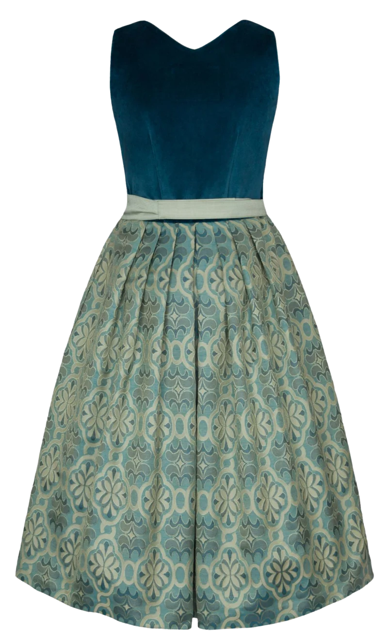 Dirndl Alpenfee, Laura, Samt, Maxidirndl, Petrol, große Größen