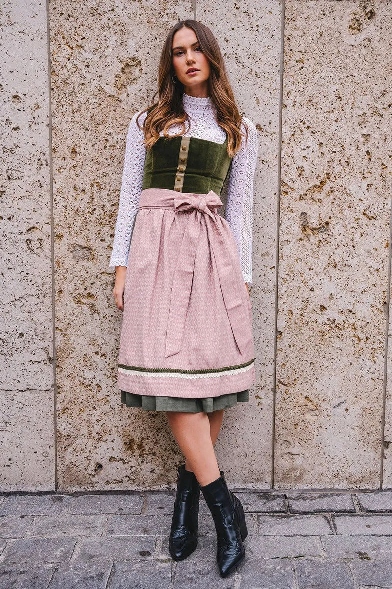 SAMT- JACQUARD DIRNDL OLIV/ MAGNOLIE