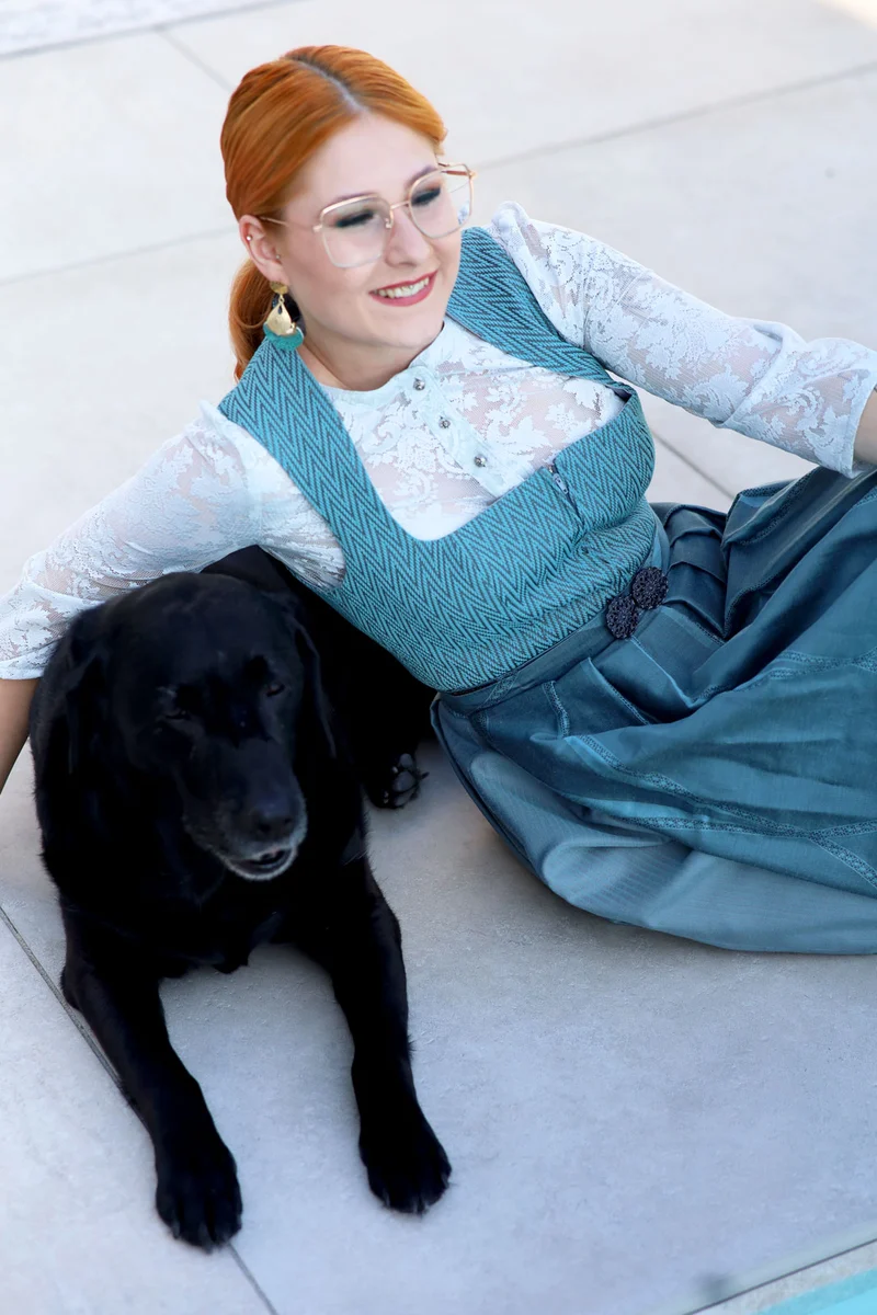 Stretchdirndl Goldstich türkis 75cm mit Reißverschluss