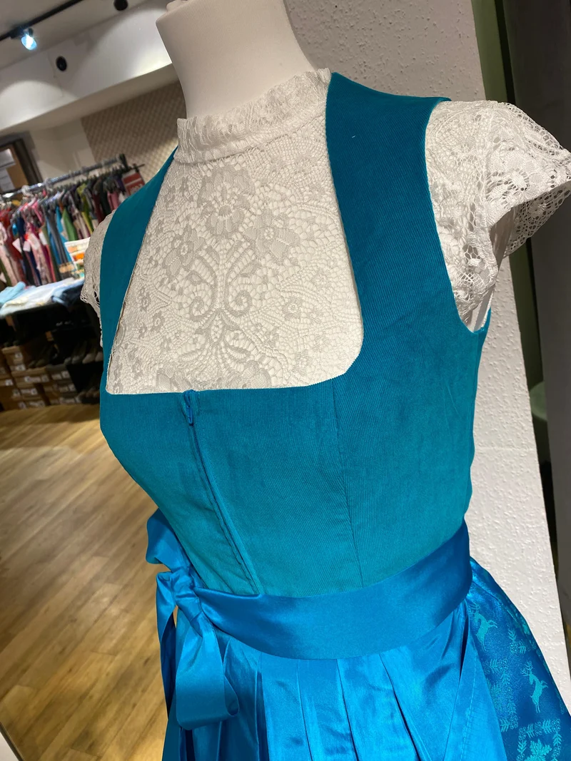 Corddirndl Goldstich Türkis 75cm