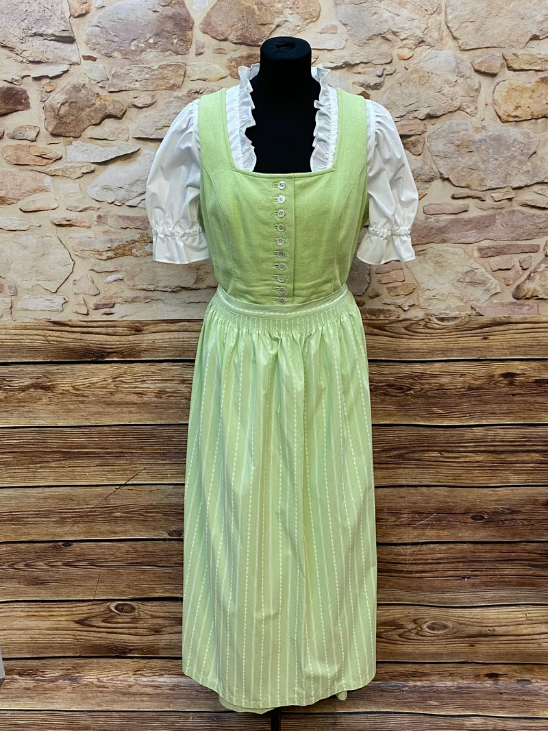 Vintage Dirndl hellgrün Gr. 42 – 3-teilig mit Bluse & Schürze
