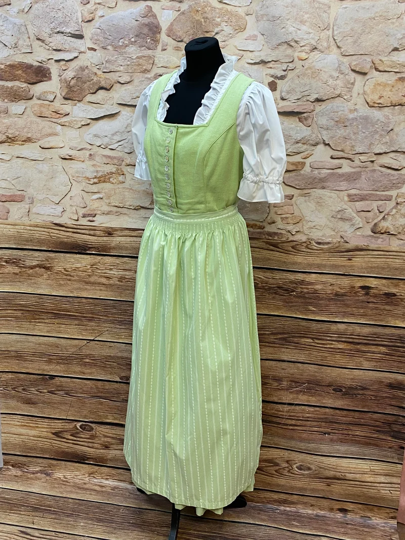 Vintage Dirndl hellgrün Gr. 42 – 3-teilig mit Bluse & Schürze