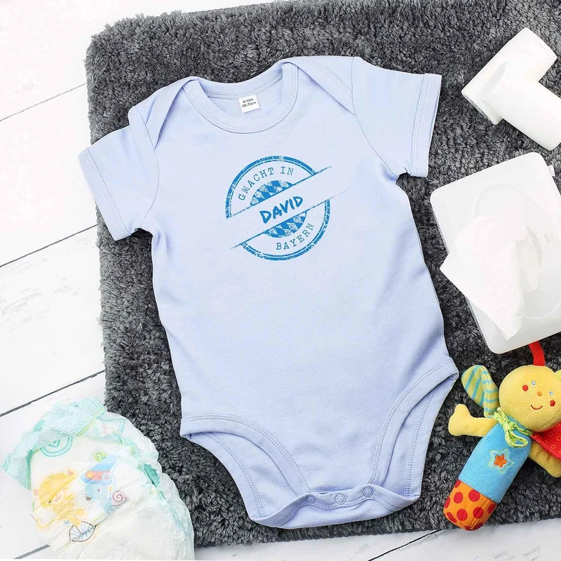 Baby Body "gmacht in Bayern" blau + Wunschname