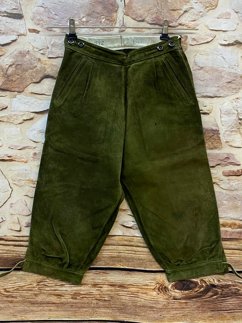 Vintage Trachtenlederhose Damen 3/4 olivgrün Gr. 32
