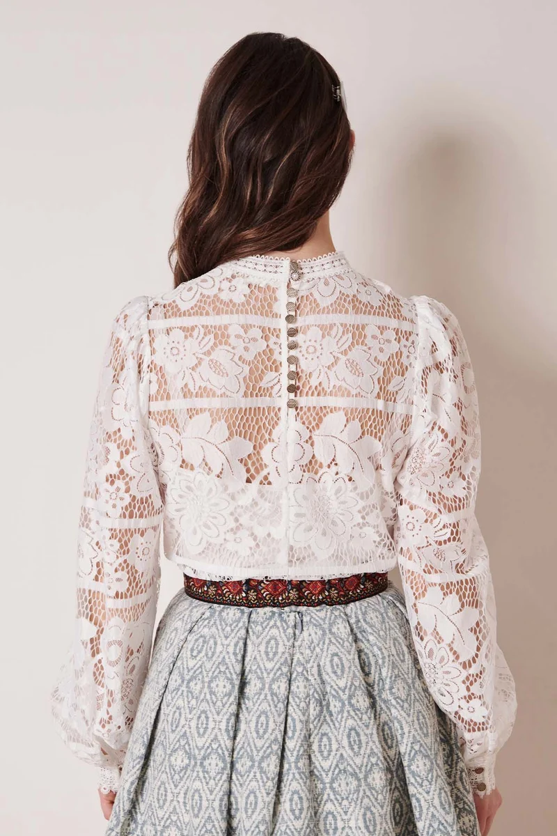 Trachtenbluse Loredina ecru Spitze