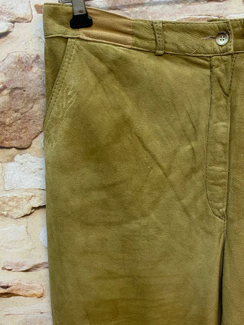Vintage Damen Kniebundlederhose Gr. 42 oliv – 3/4-Länge