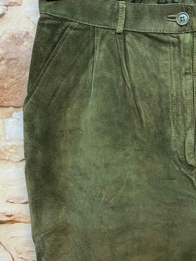 Damen Trachtenlederhose 3/4 Vintage Gr. 40 Olivgrün