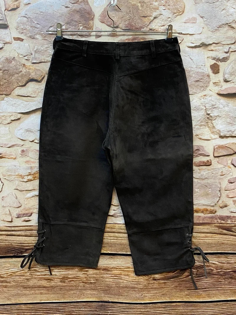 Vintage Damen Kniebundlederhose Gr. 36 – Dunkelbraun mit Stickerei