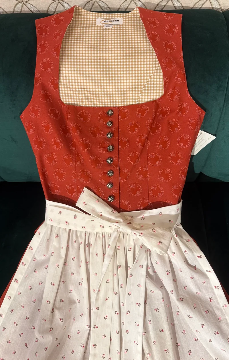 Baumwolldirndl Goldstich orange/weiß 65cm