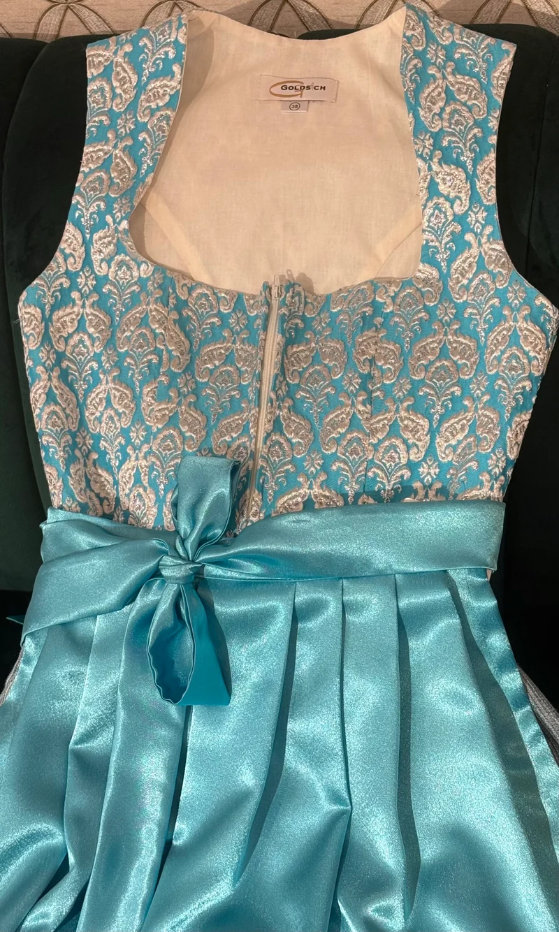Dirndl Goldstich hellblau/weiß/silber 70cm