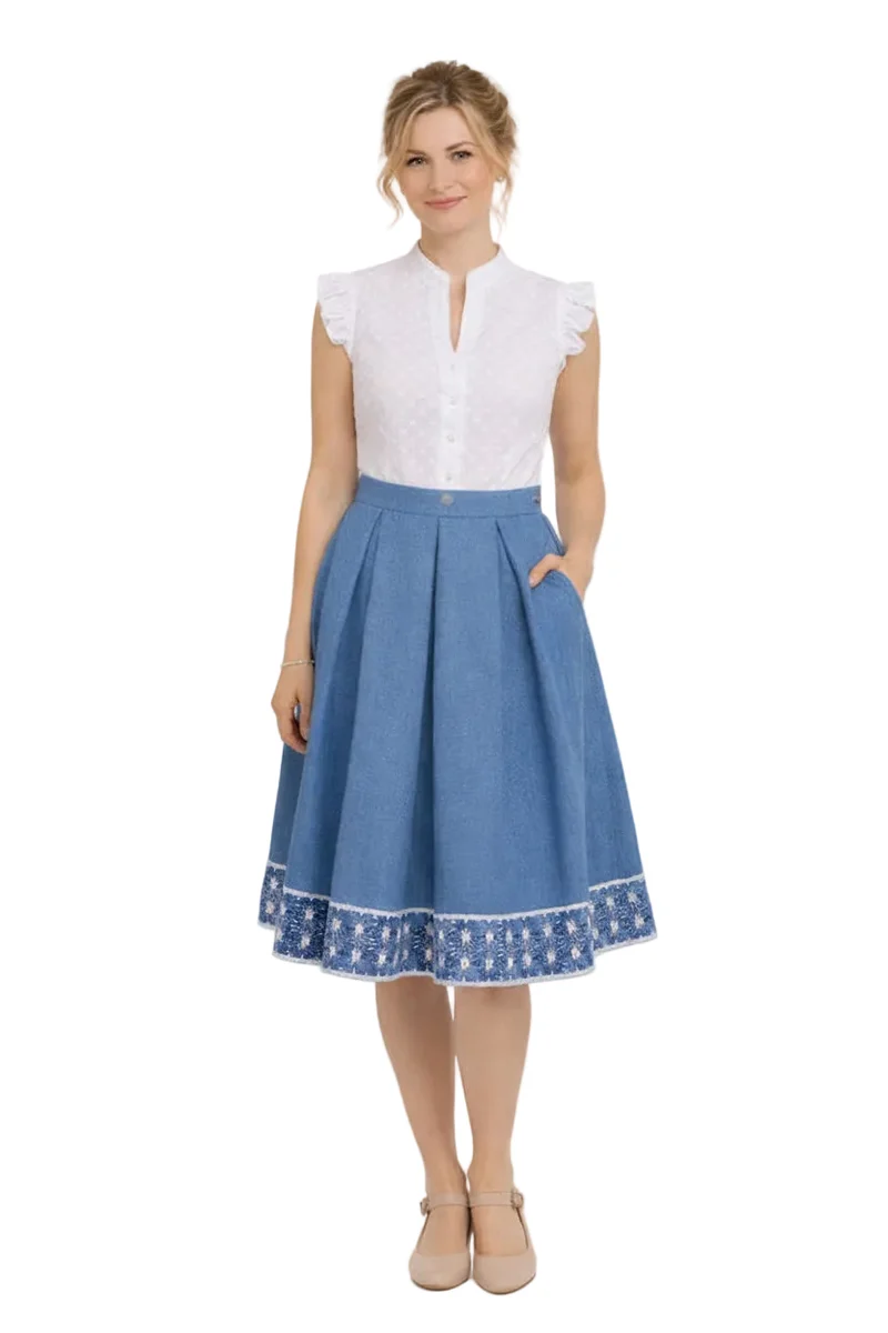 Sommerbluse aus bestickter Baumwolle mit Lochmuste