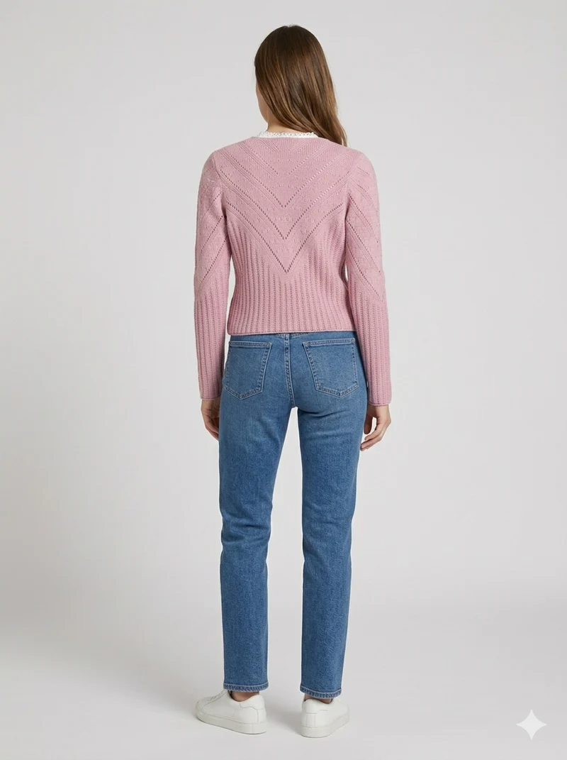 Hochgeschlossene Strickjacke mit Ajourmuster