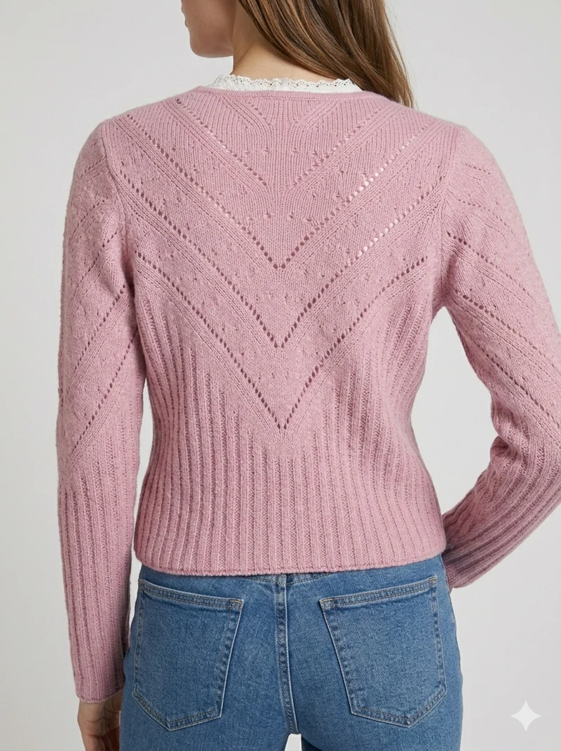 Hochgeschlossene Strickjacke mit Ajourmuster