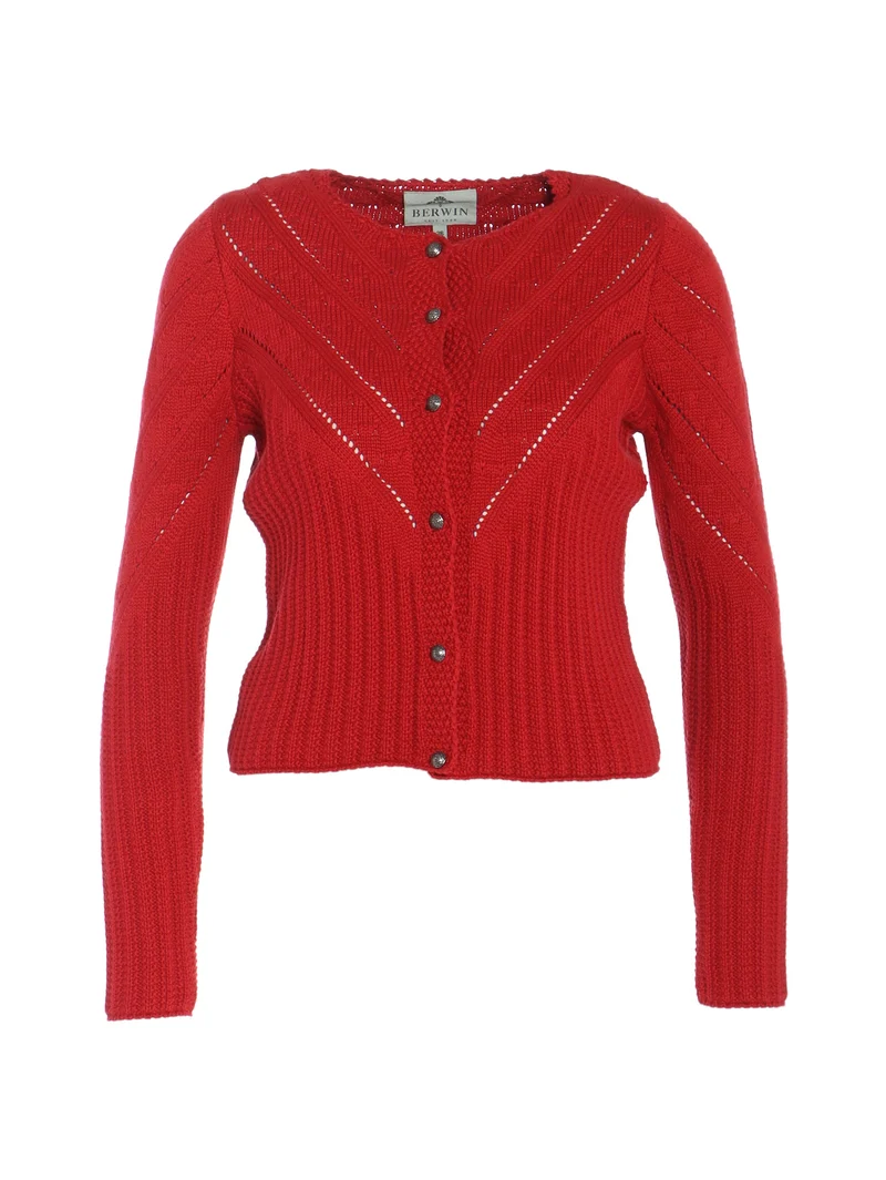 Hochgeschlossene Strickjacke mit Ajourmuster