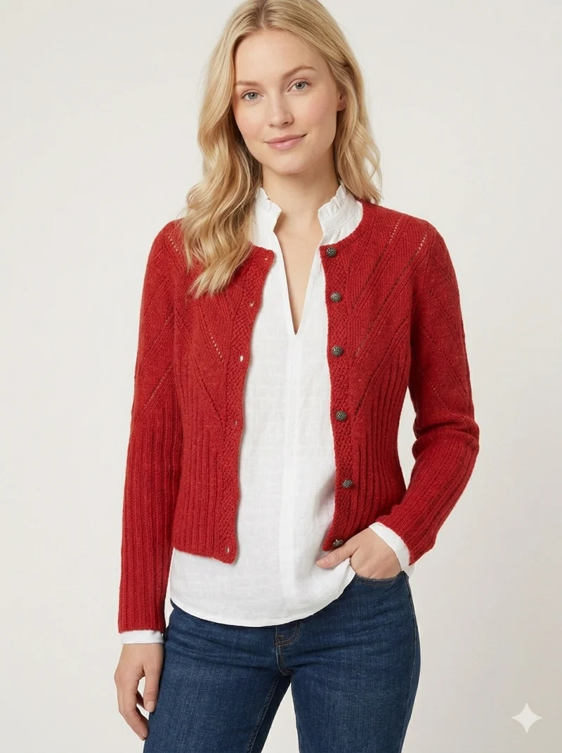 Hochgeschlossene Strickjacke mit Ajourmuster