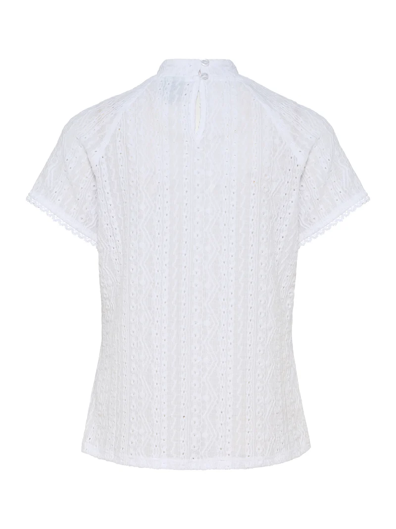 Stretch-Shirt mit Stehkragen und Spitzen-Detail