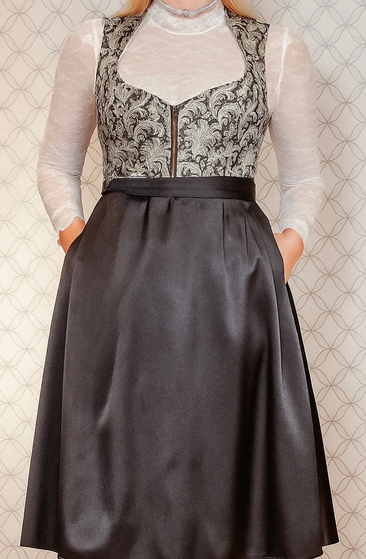 Dirndl Goldstich schwarz/weiß/gold ohne Schürze 70cm