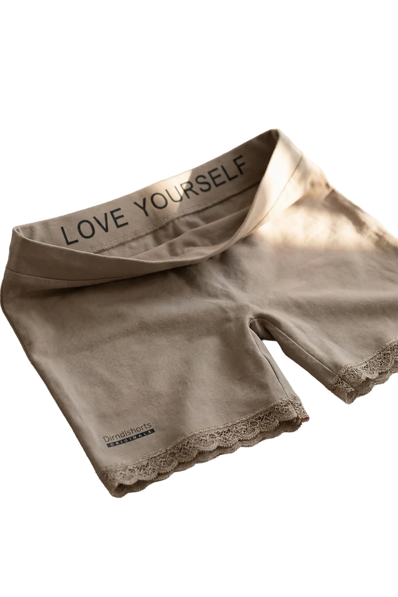 Damen Dirndlshorts mit Spitze - taupe