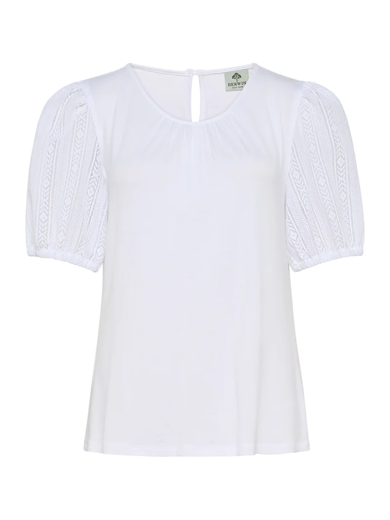Feminines Viskose-Shirt mit Spitzenärmeln