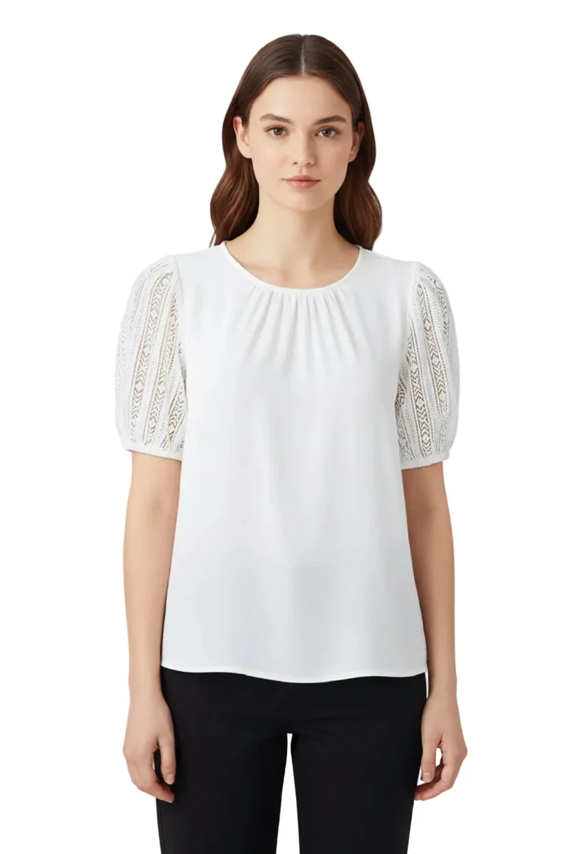 Feminines Viskose-Shirt mit Spitzenärmeln