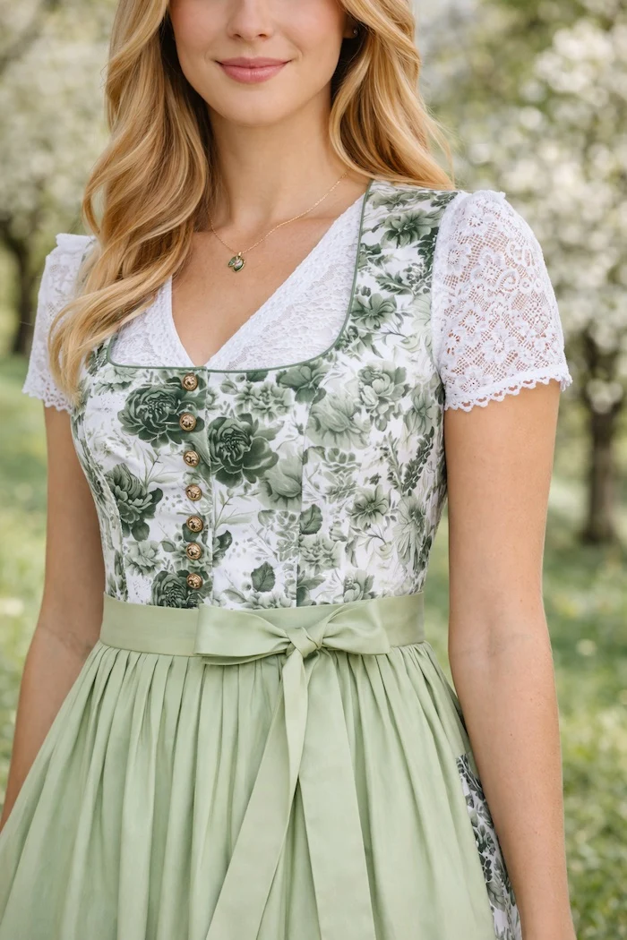 Klassisches Dirndl aus Satin-Rosendruck