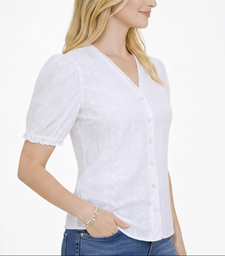Bluse allover bestickt, durchgeknöpft