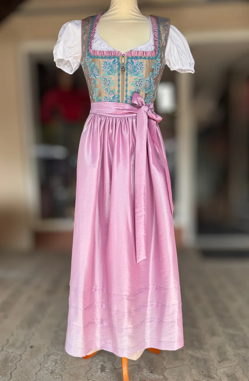 Dirndl Rose, Brautdirndl, rosa, beige gold Maxi 95 cm, Gr. 38