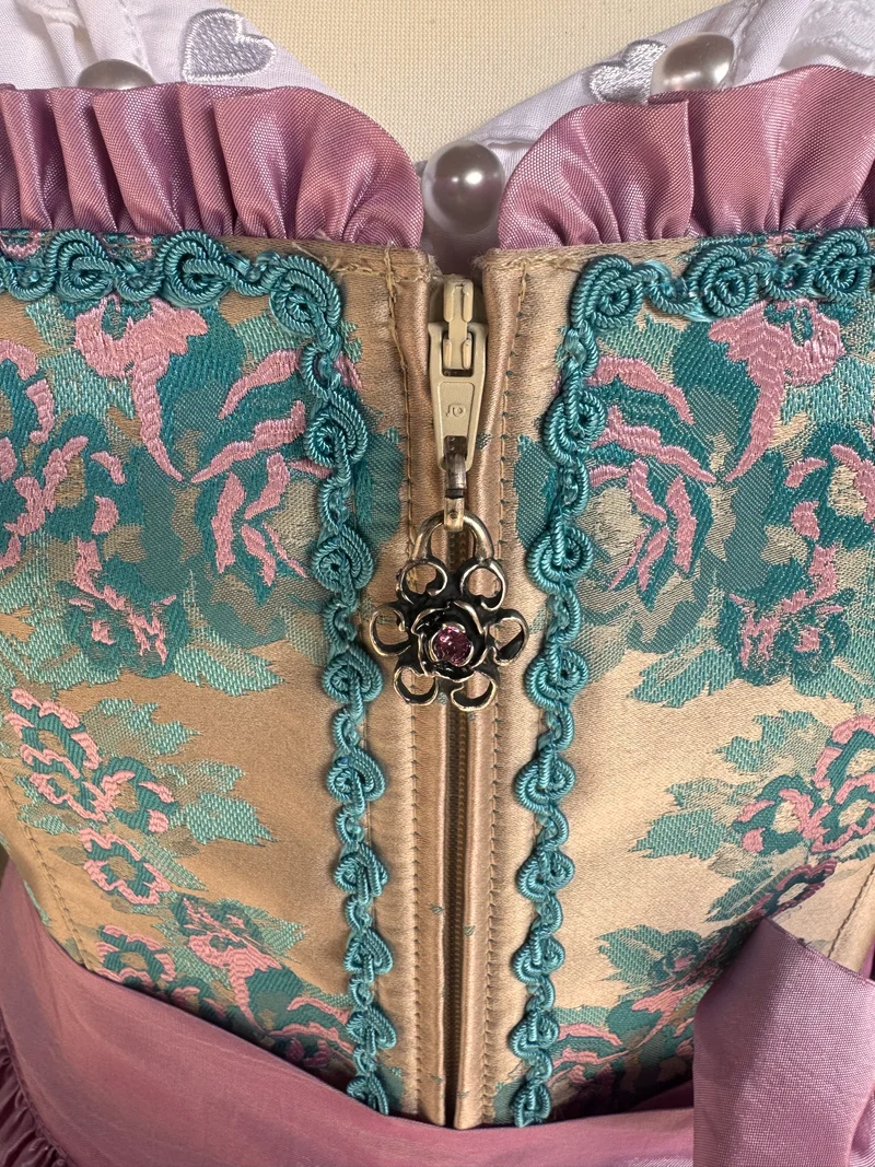 Dirndl Rose, Brautdirndl, rosa, beige gold Maxi 95 cm, Gr. 38