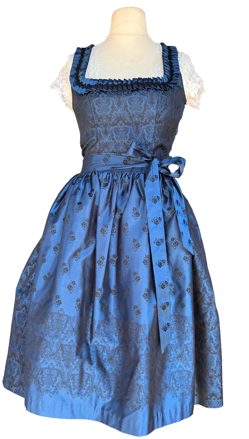 Dirndl Wenger, dunkelblau, schwarz, Midi 70 cm, Gr. 36