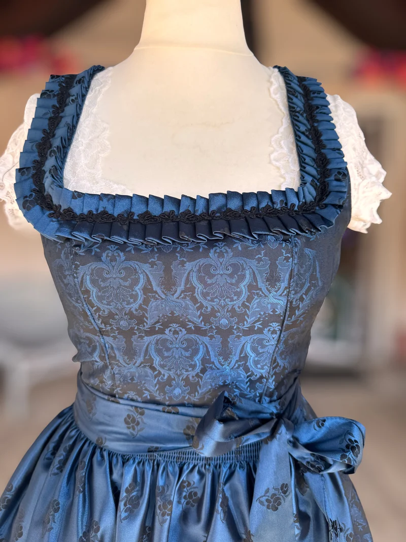 Dirndl Wenger, dunkelblau, schwarz, Midi 70 cm, Gr. 36