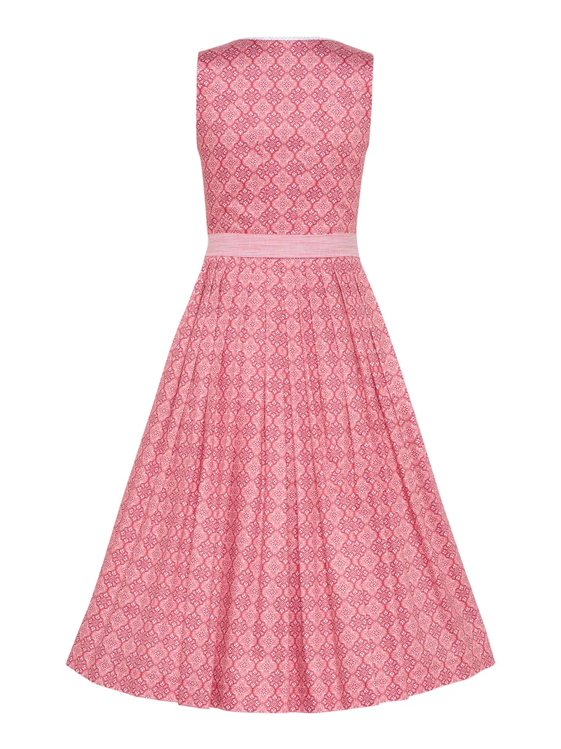 Dirndl mit ornamentalem Muster und Streifenschürze