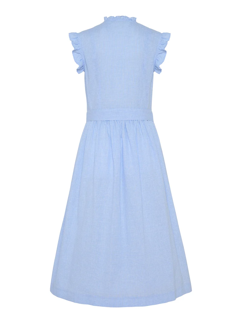 Ärmelloses Sommerkleid aus Vichykaro mit Rüschen