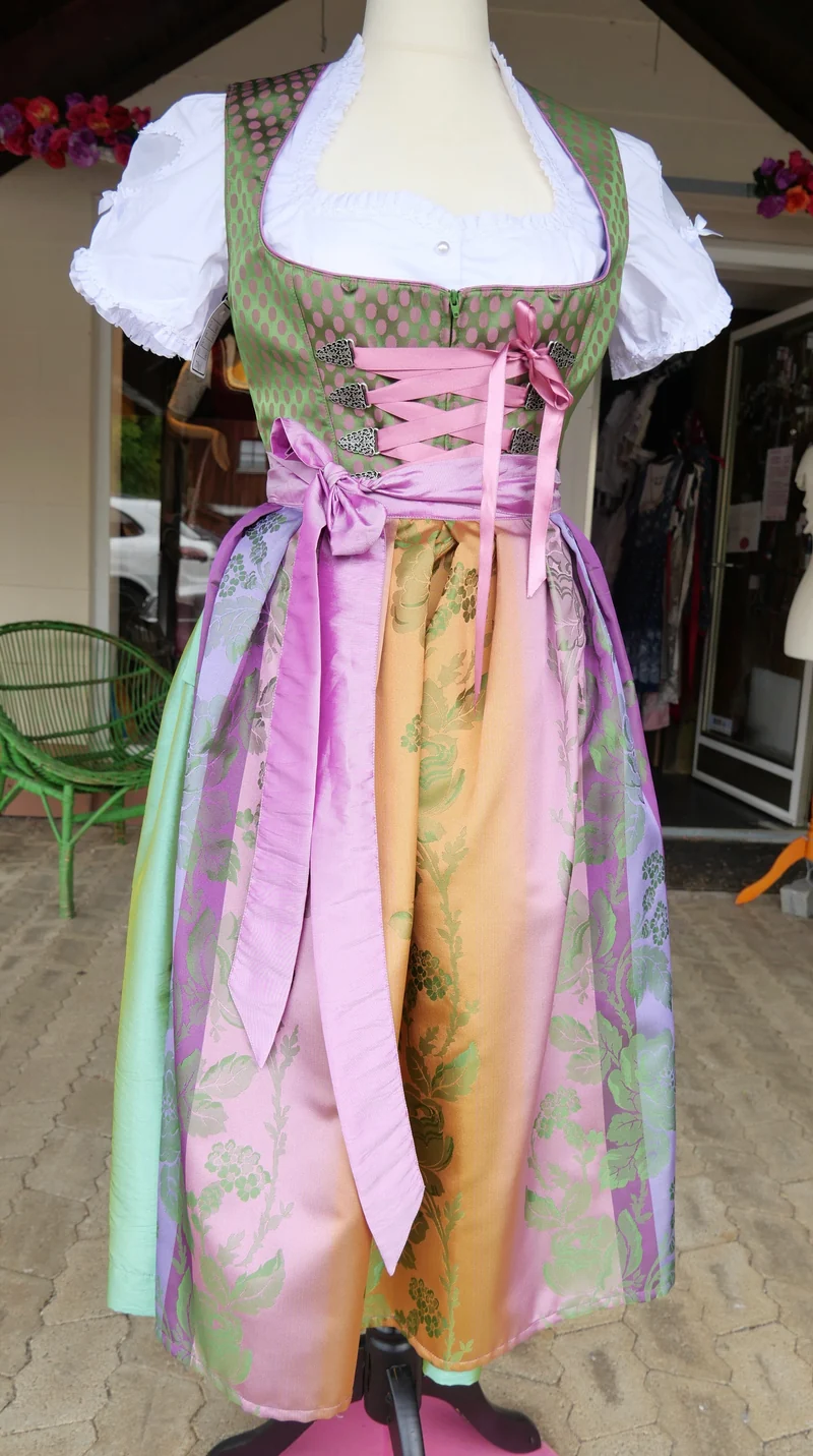 Dirndl Melega, Pam, Grün, lila, rosa Midi, Gr. 38/40
