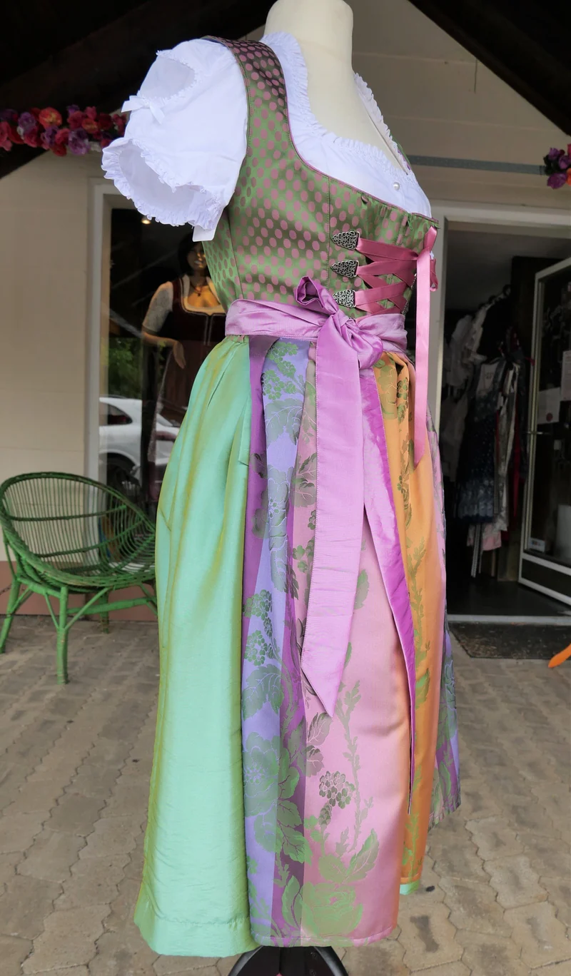 Dirndl Melega, Pam, Grün, lila, rosa Midi, Gr. 38/40