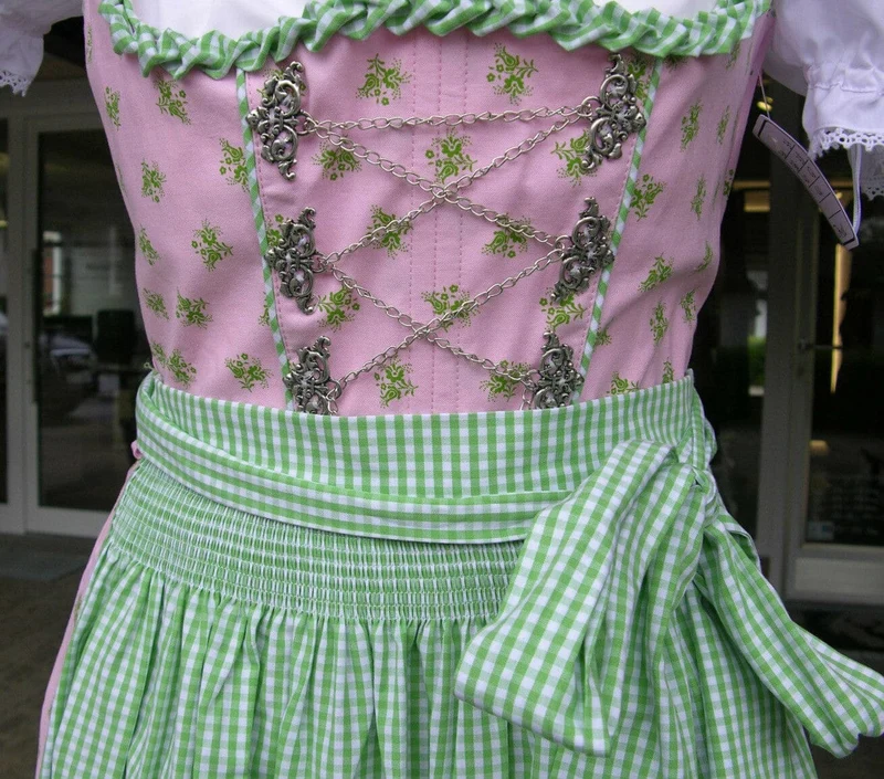 Dirndl Trachten Stil, Waschdirndl, grün, rosa, Midi 60 cm, Gr. 34