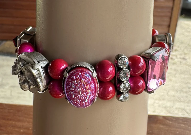 Trachten Armband, pink, Perlen, Steinchen