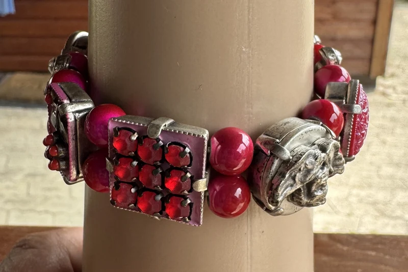 Trachten Armband, pink, Perlen, Steinchen