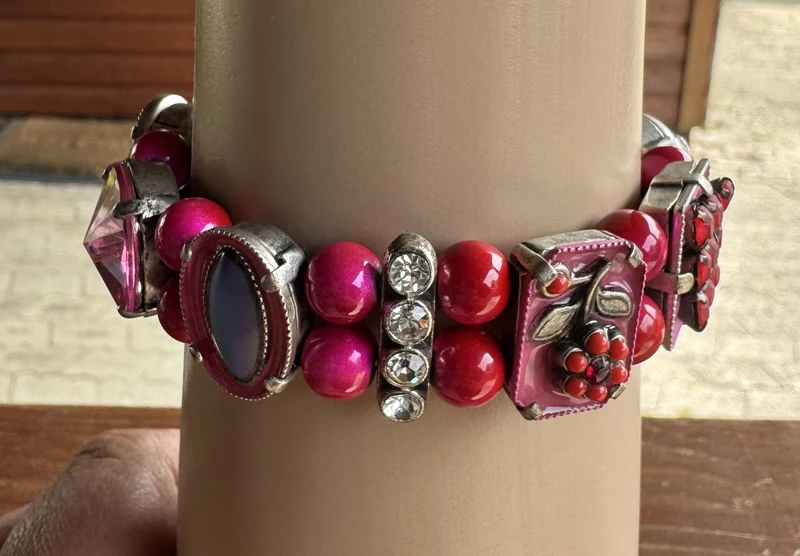 Trachten Armband, pink, Perlen, Steinchen