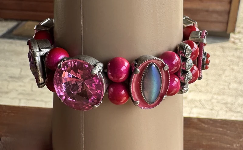 Trachten Armband, pink, Perlen, Steinchen