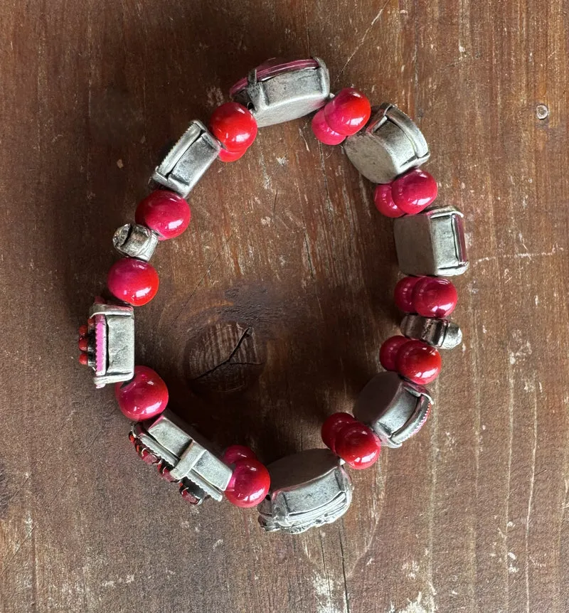 Trachten Armband, pink, Perlen, Steinchen