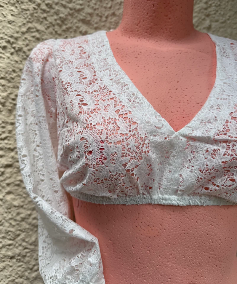 Dirndlbluse Krüger Collections, Eda, V-Ausschnitt, Spitze, ecru