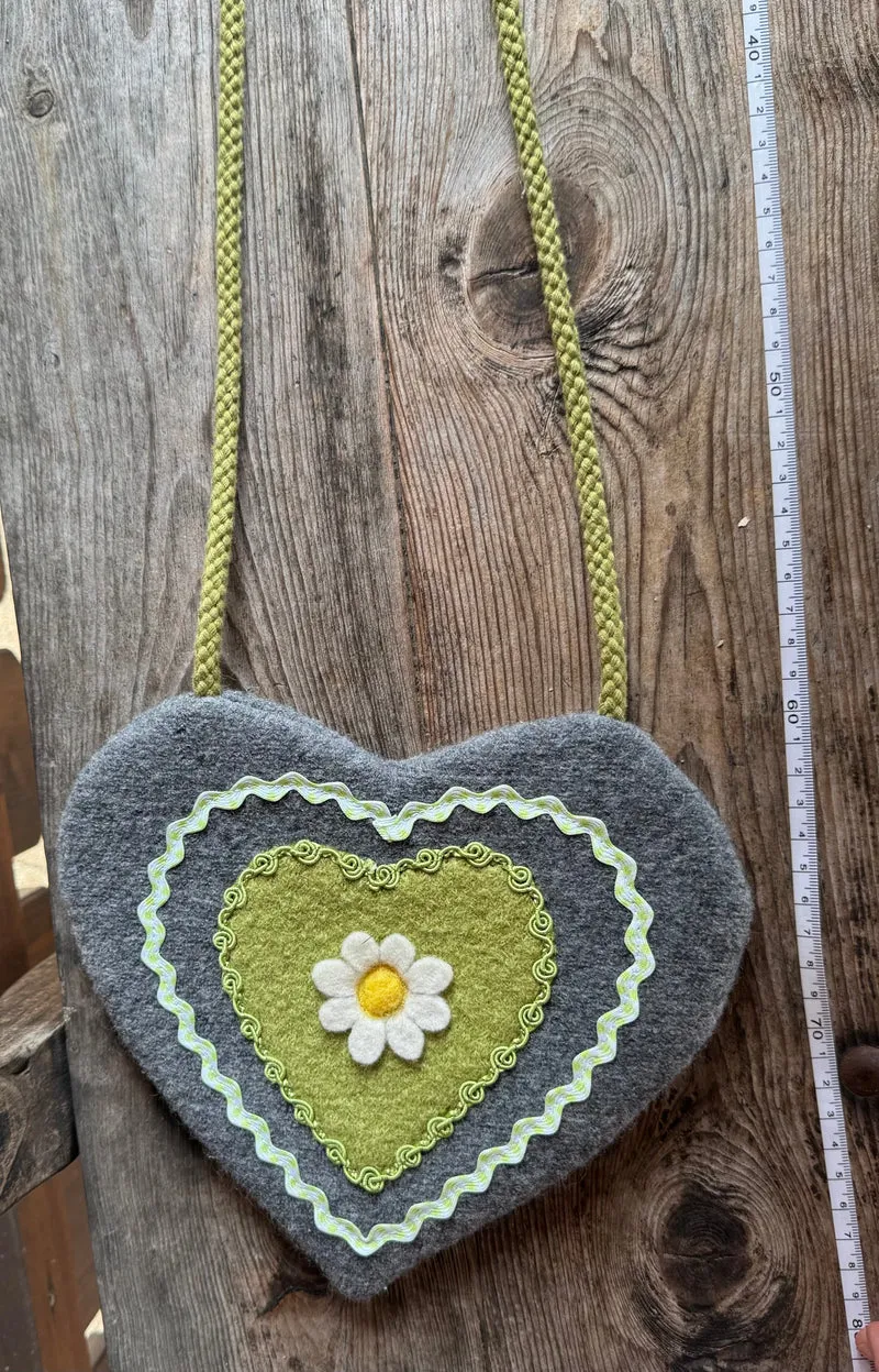 Handtasche, Umhängetasche, Crossbody, Filz, Herz, grau