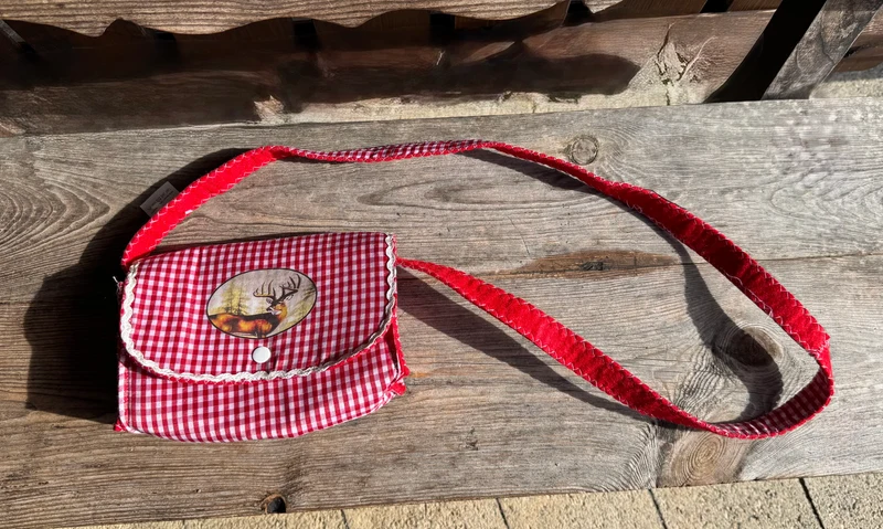 Handtasche, Umhängetasche, kariert, Trachtentasche, Filz, rot