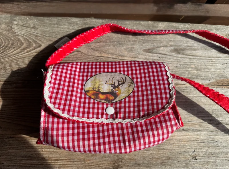 Handtasche, Umhängetasche, kariert, Trachtentasche, Filz, rot