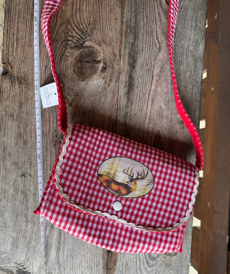 Handtasche, Umhängetasche, kariert, Trachtentasche, Filz, rot