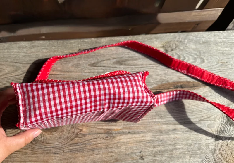 Handtasche, Umhängetasche, kariert, Trachtentasche, Filz, rot